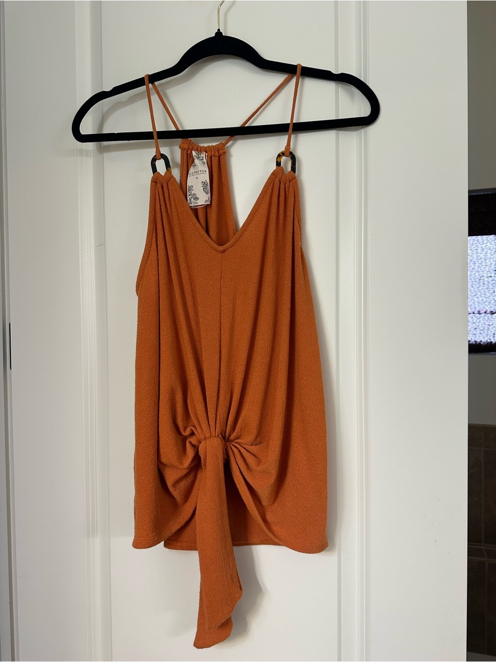 Blu Pepper Orange Knot Front Tank Top with Tortoise Accent Rings - Picture 11 of 11